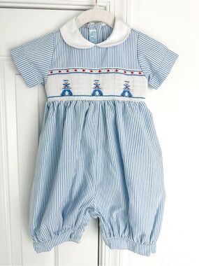 Vive La Fete 18m smocked blue white bubble VGUC